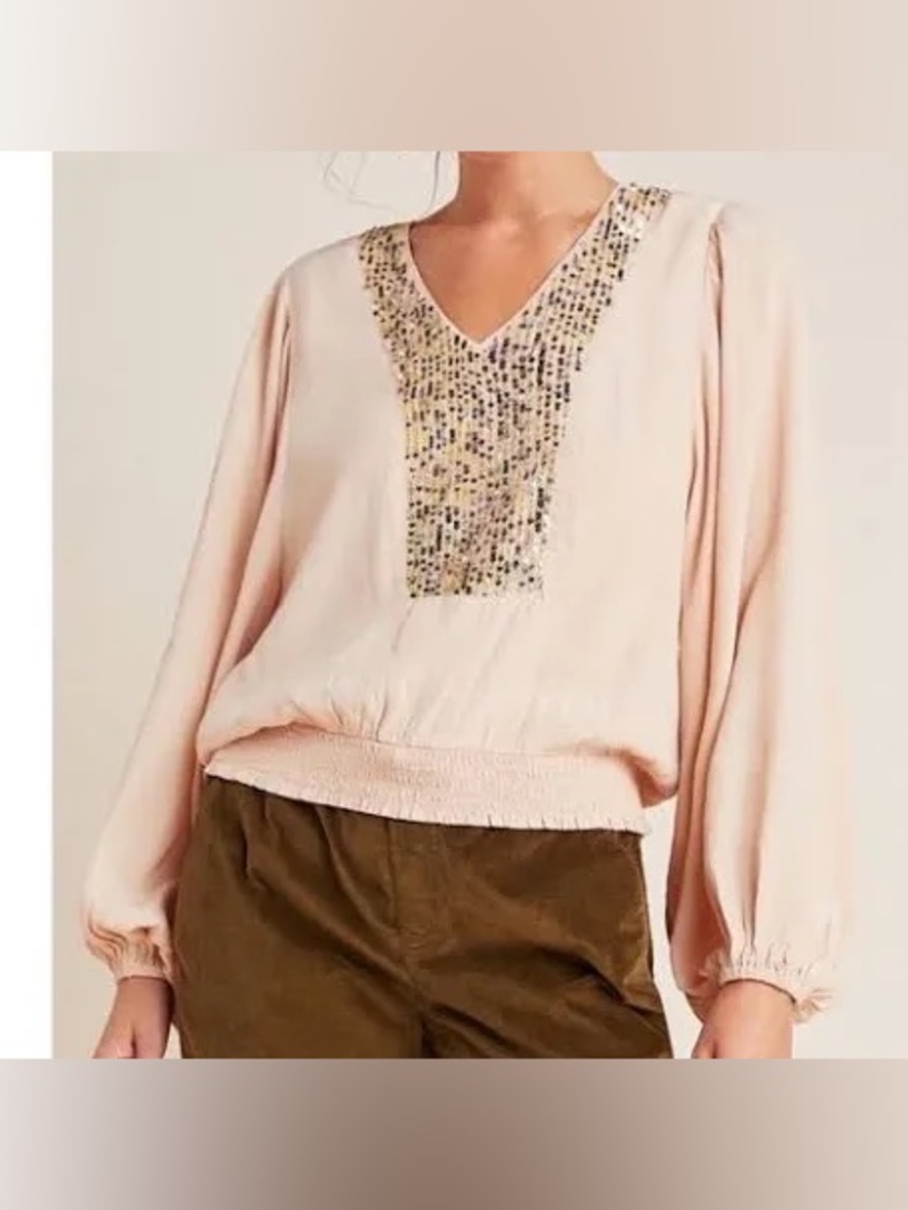 Maeve by Anthropologie Kristie Sequined Peasant Blouse